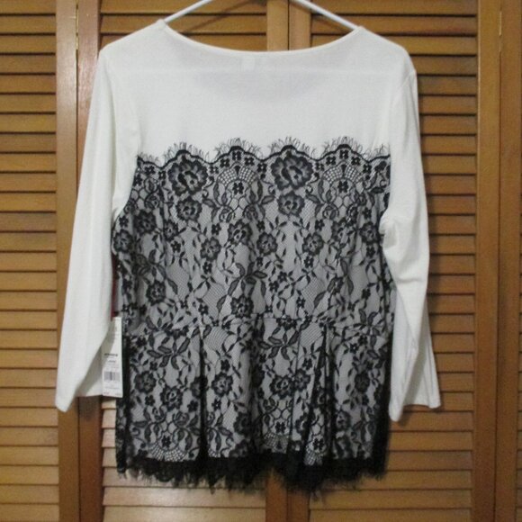 Elle top NEW off white & black lace 3/4 sleeve soft & stretchy size L - Picture 8 of 8